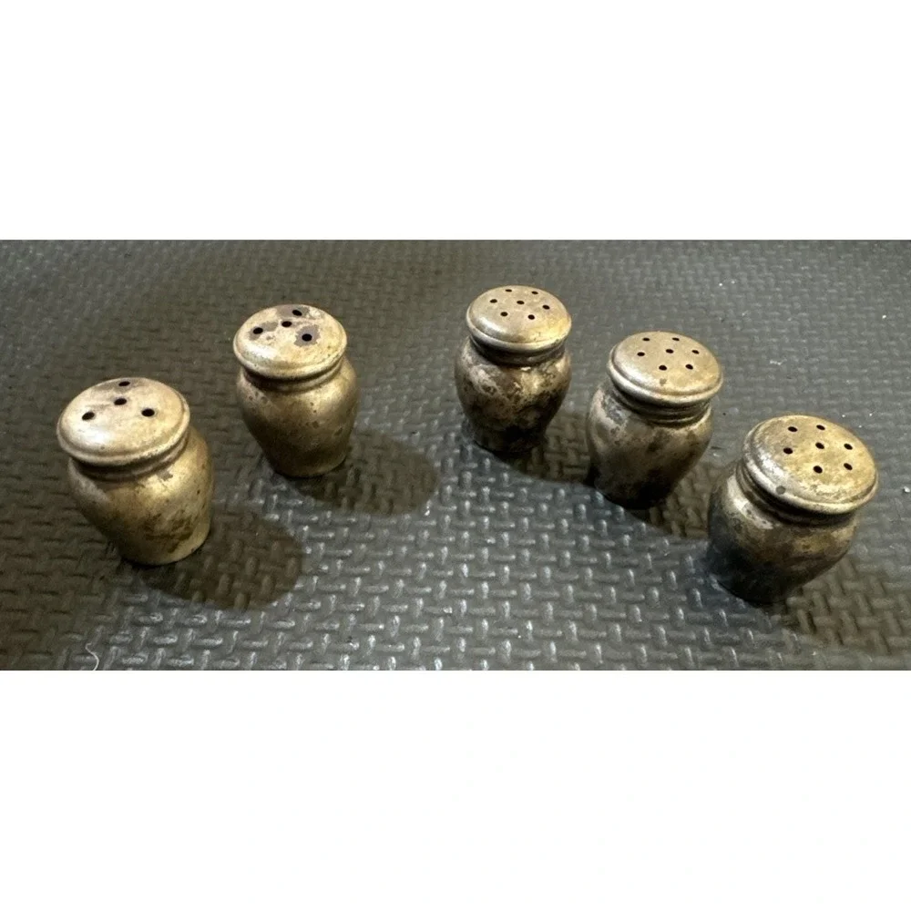 5 Antique STERLING Silver Salt & Pepper Shakers-MINIATURE | 1